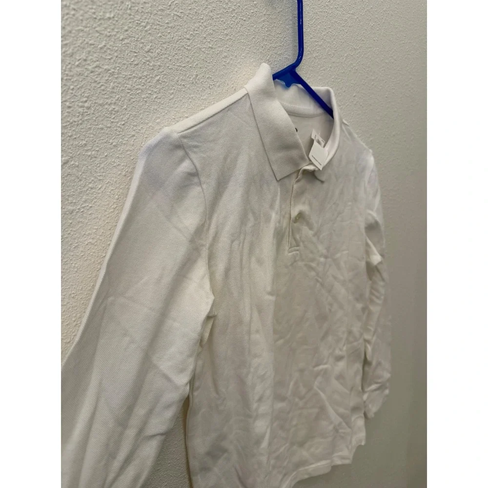 Old Navy Unisex White Long Sleeve Pique Polo Shirt Stretch L 10-12